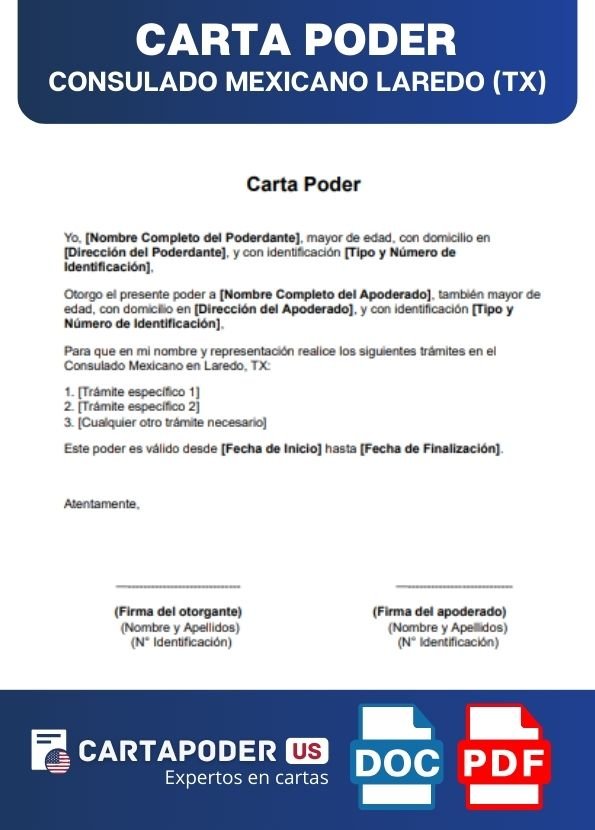 Ejemplo de Carta Poder Consulado Mexicano Laredo, texas