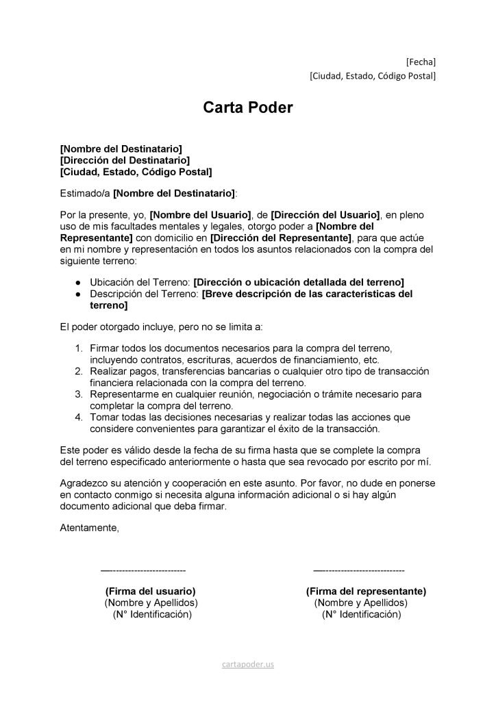 formato de Carta Poder para Comprar un Terreno