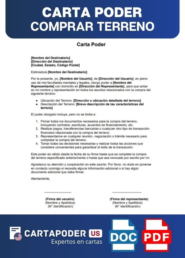 ejemplo de Carta Poder para Comprar un Terreno