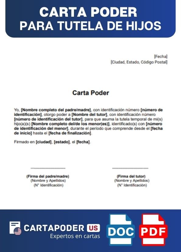 ejemplo de Carta Poder para Tutela de Hijos